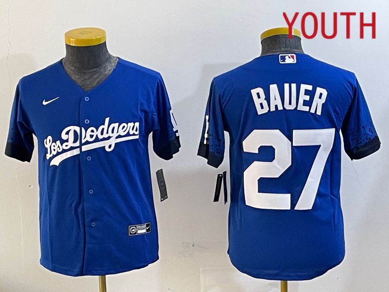 Youth Los Angeles Dodgers #27 Bauer Blue City Edition Nike 2024 MLB Jersey